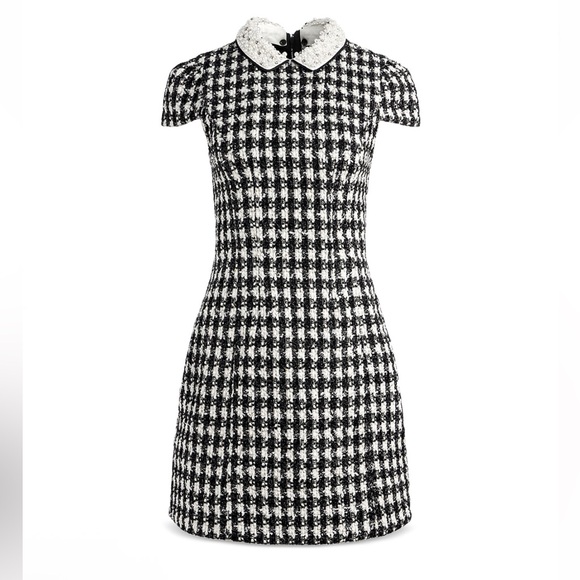 Alice + Olivia Black and White Velia Houndstooth Mini Dress - Picture 5 of 11